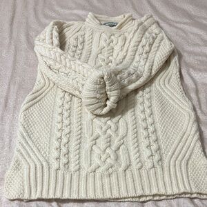 Aran Crafts Cream Cable Knit Merino Wool Sweater
